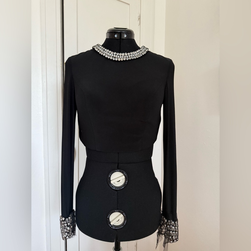 Rachel Allan Couture - Black Backless Top with Rhinestone Details - 2